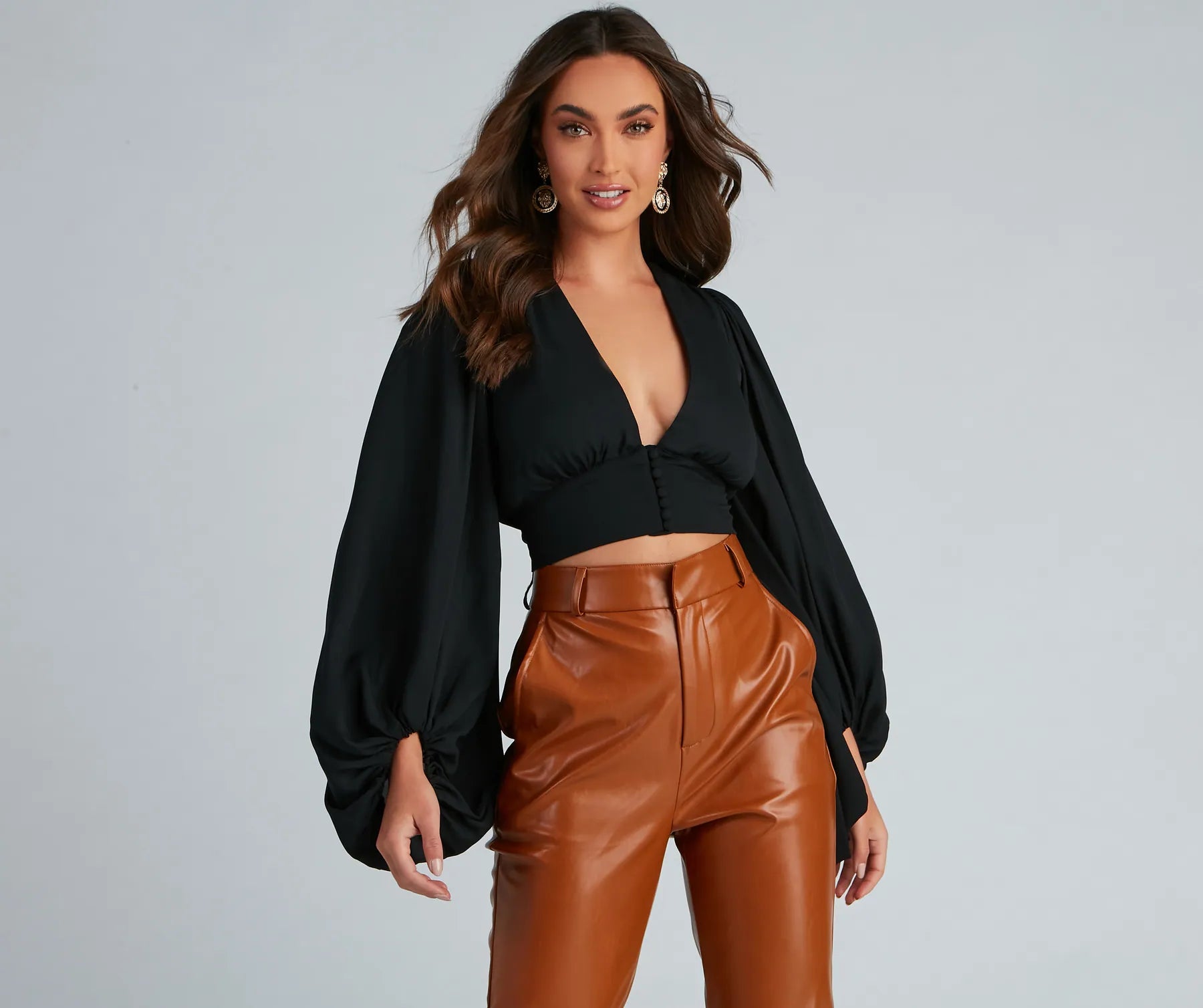 Plunging neckline crop top for women with daring design and bold style-Chic Drama Chiffon Crop Top