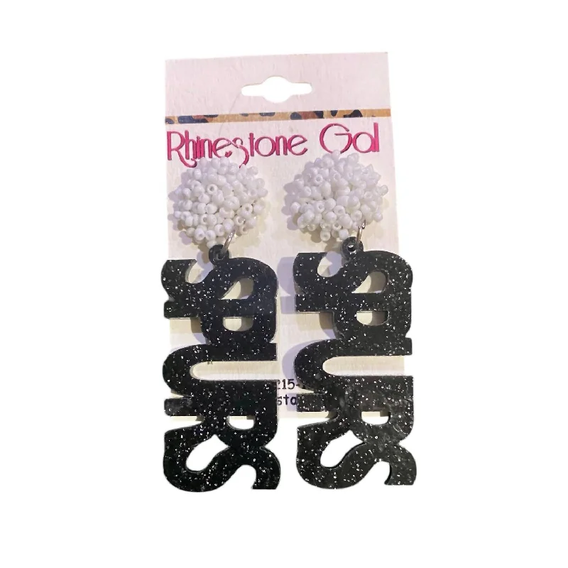 Short Drop Earrings for Subtle -Glitter Spurs Acrylic Earrings In Black/white