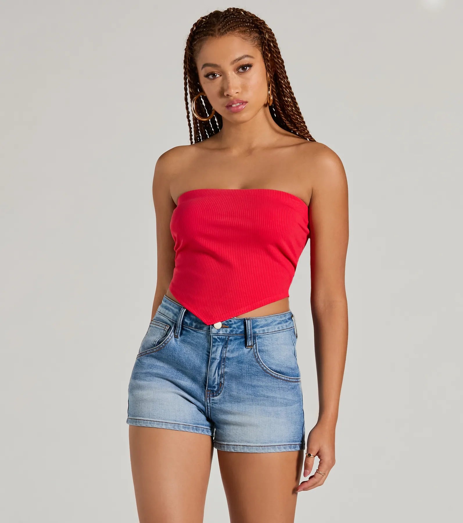 Cropped tank top for women with trendy straps and loose fit-Flirty Focus Strapless Rib Knit Tube Crop Top