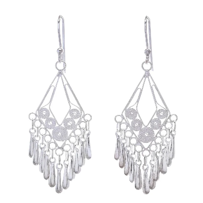 Drop Earrings with Star Motifs -NOVICA Diamond Swing, Sterling silver filigree dangle earrings - 1.9*0.7