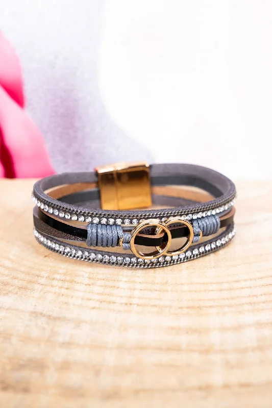 Leather bracelets with adjustable clasp for comfort -Viola Gray Infiniti Goldtone Multi-Strand Magnetic Bracelet