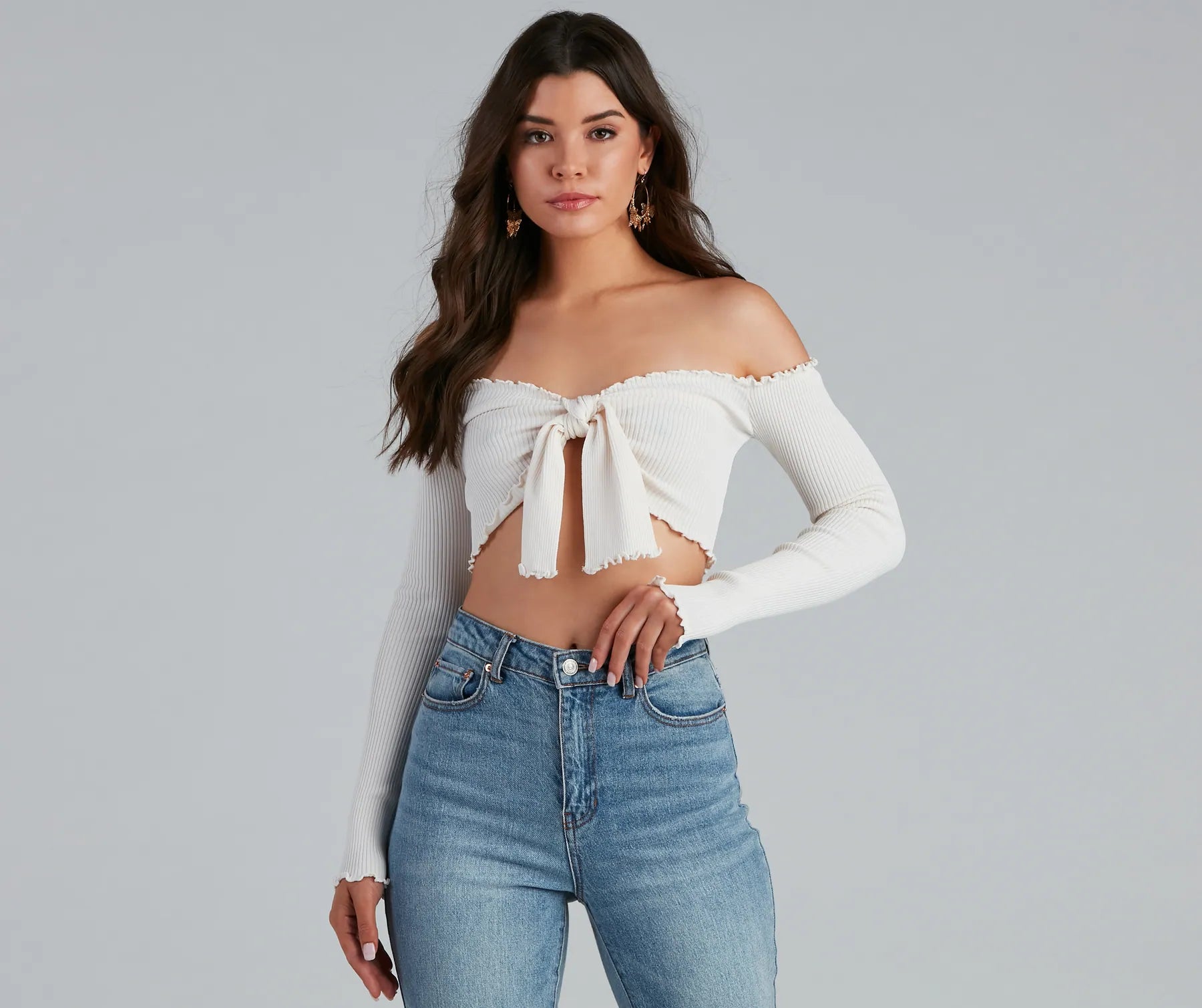 Plunging neckline crop top for women with daring design and bold style-A Trendy Look Tie-Front Crop Top