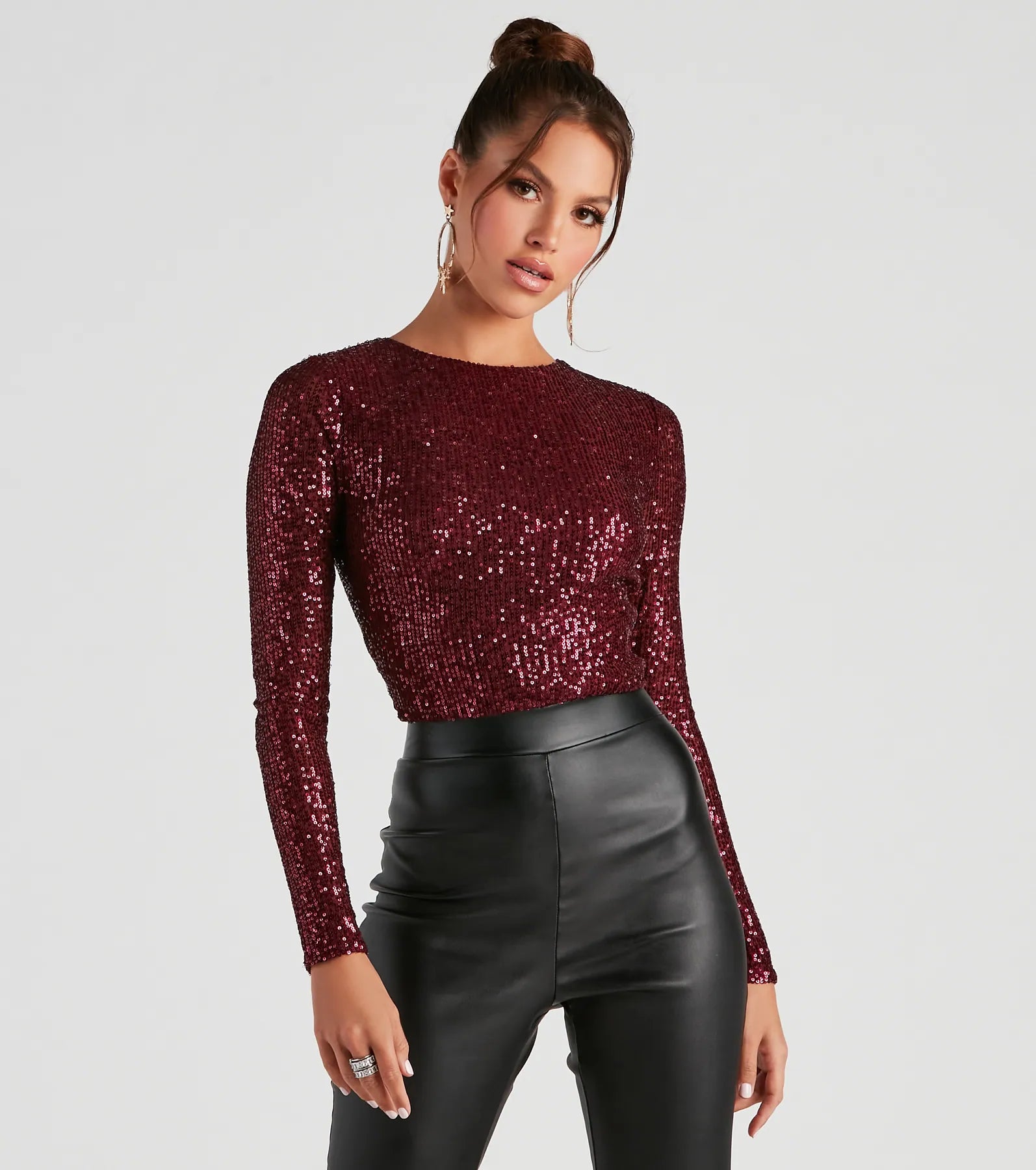 Sexy lace crop top for women with sheer material and feminine design-Always Sparkling Sequin Crop Top