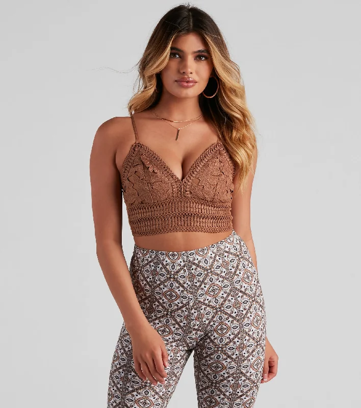 Tied waist crop top for women with knot details and flattering fit-Boho Bliss Crochet Lace Crop Top