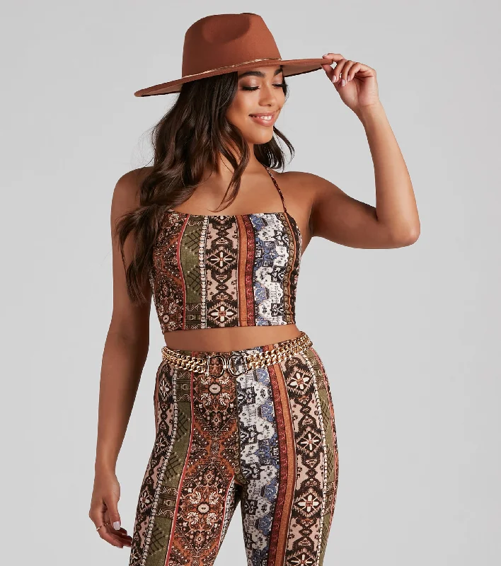 Polished crop top for women with structured fabric and sophisticated design-Boho Dreamer Printed Crop Top