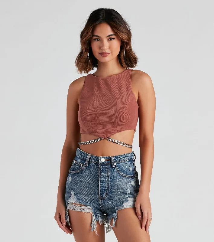 Cropped button-down shirt for women with classic design and casual feel-Chain Of Plans High Neck Crop Top