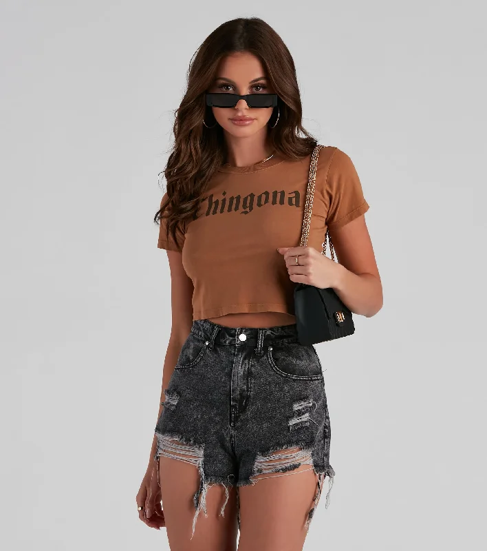 Vintage-style crop top for women with retro design and modern twist-Chingona Graphic Crop Top