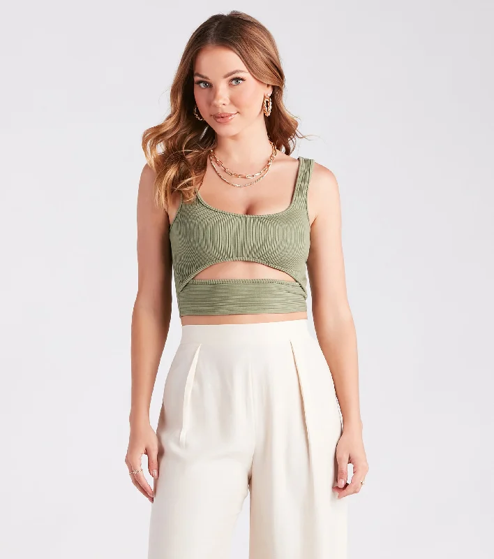 Cropped turtleneck sweater for women with warm fabric and stylish look-Cut To The Chase Cutout Tank Crop Top