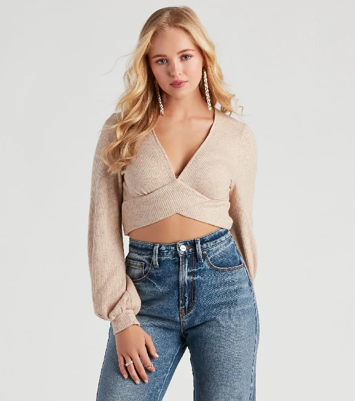 Casual crop top for women with round neckline and relaxed fit-Darling In Waffle Knit Crop Top