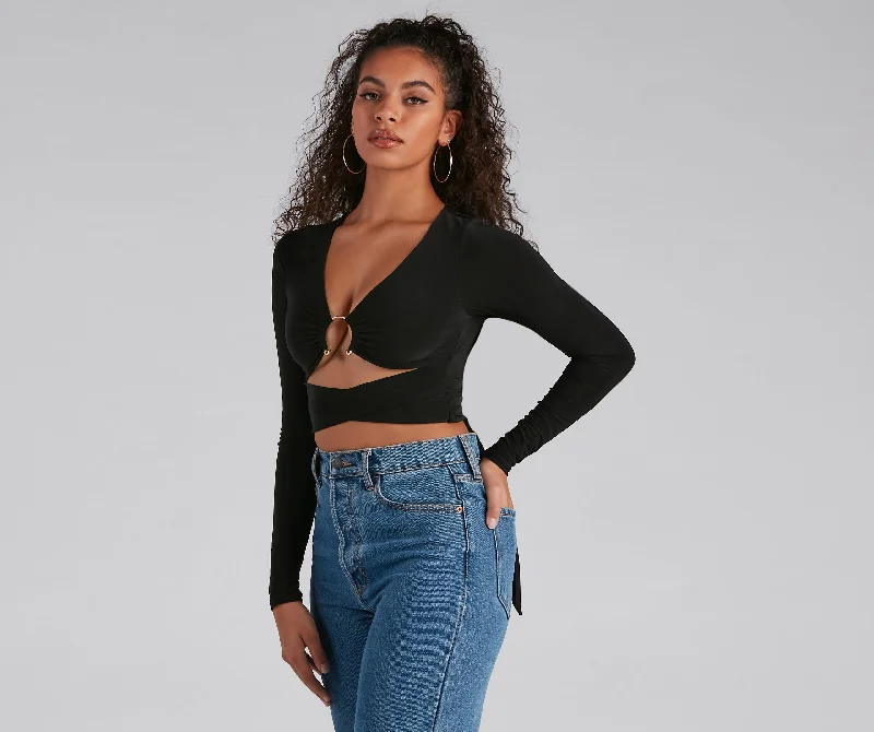 Summer crop top for women with lightweight material and breezy fit-Double Take Cutout Crop Top