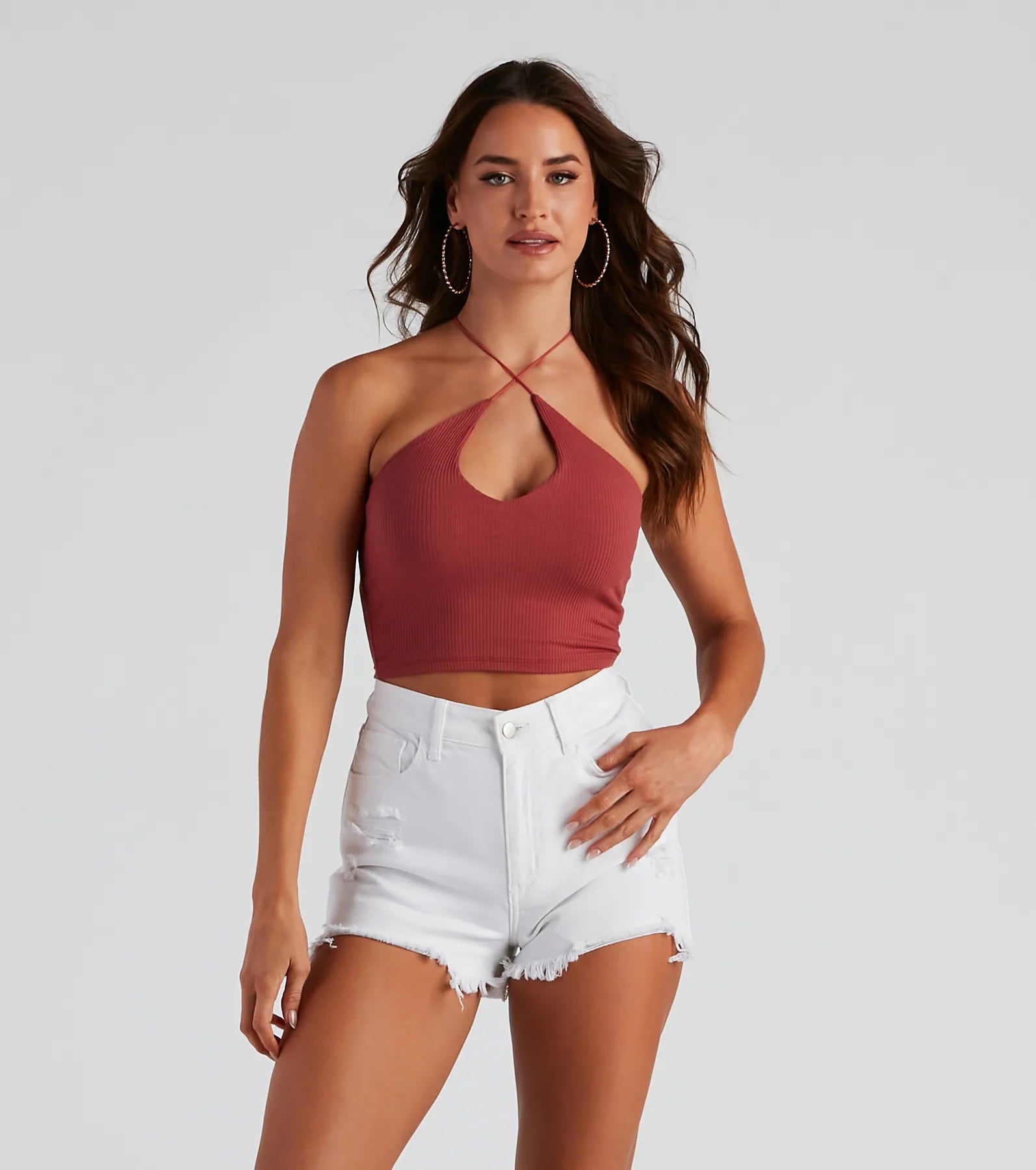 Cropped hoodie with logo for women with casual style and brand identity-Everyday Staple Halter Crop Top