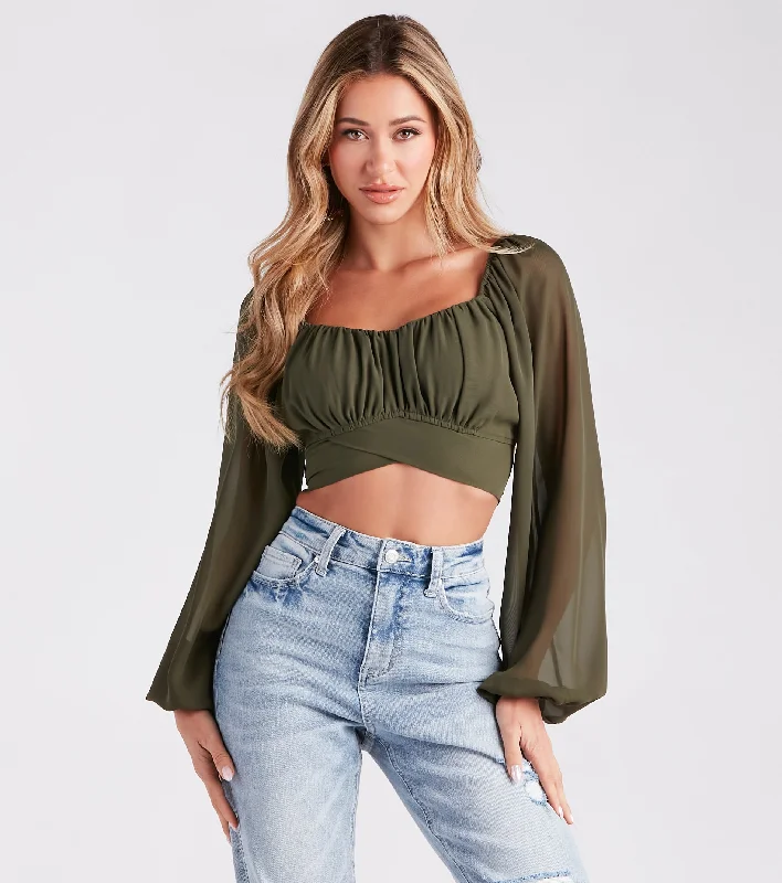 Vintage-style crop top for women with retro design and modern twist-Fashion Reputation Chiffon Tie-Back Crop Top