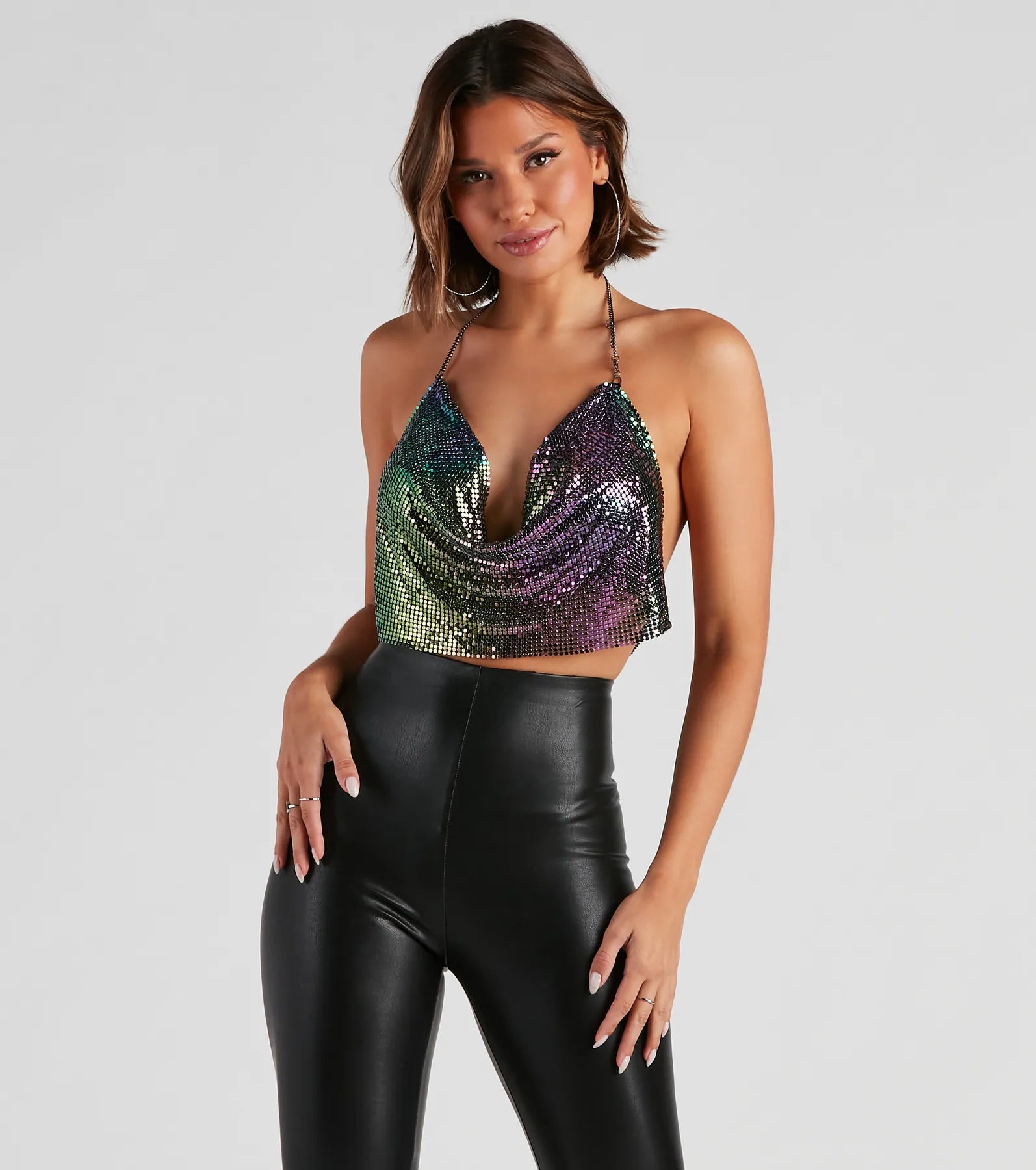 Layered crop top for women with flowy design and feminine details-Fever Dream Chainmail Crop Top