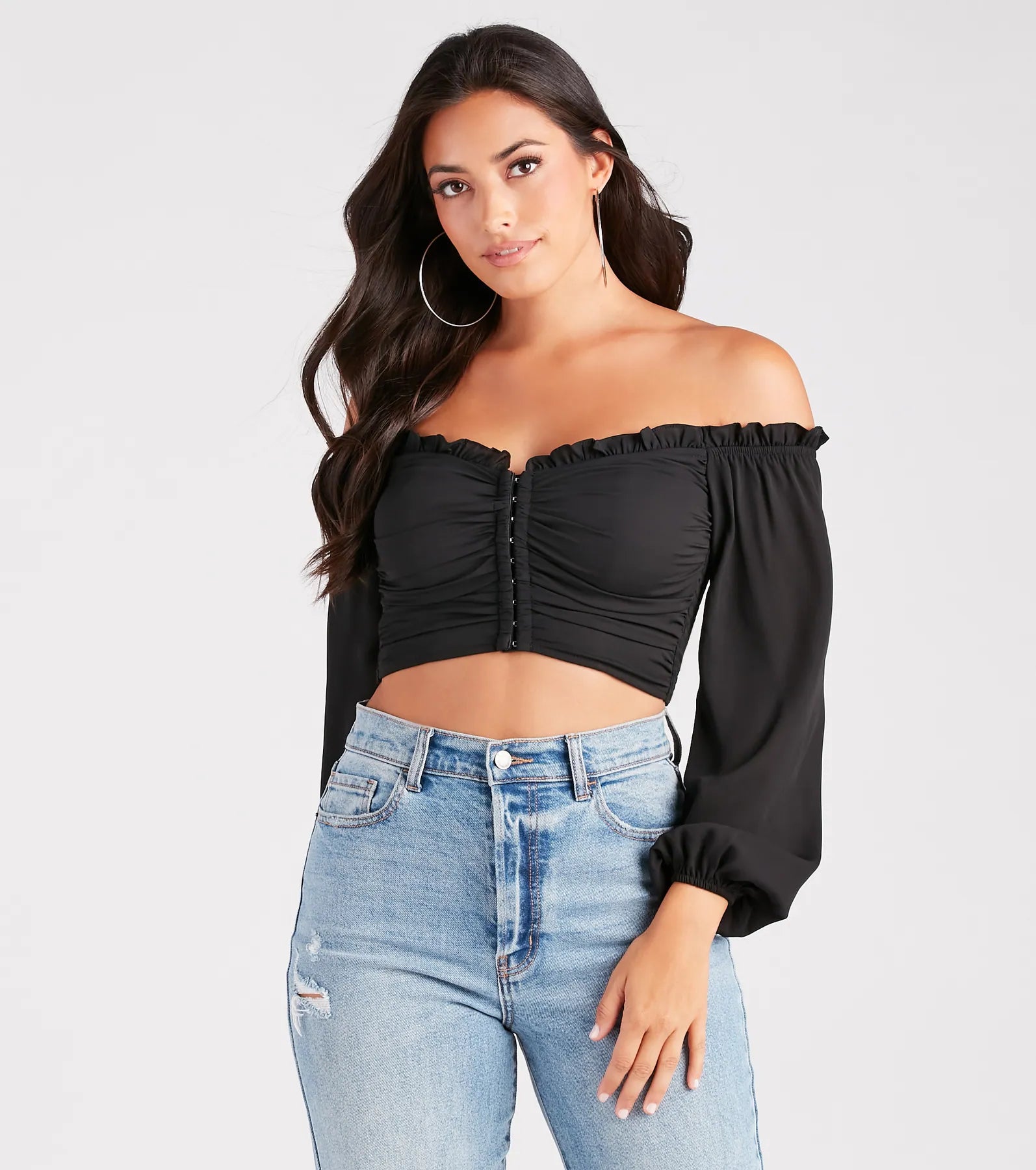 Cropped polo shirt for women with preppy design and modern twist-Flirty Attraction Chiffon Corset Crop Top