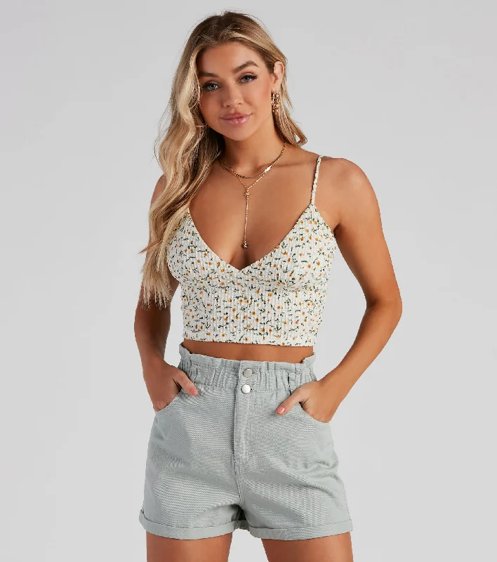 Wrap-around crop top for women with chic knot design and stylish look-Fresh As A Daisy Crop Top