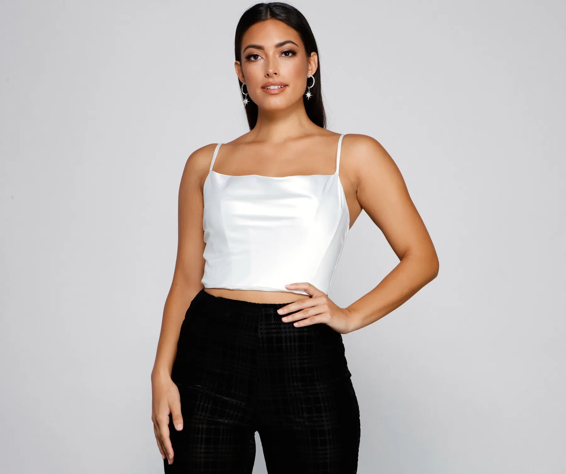 Color block crop top for women with bold contrasts and modern look-Love Note Satin Cowl Crop Top