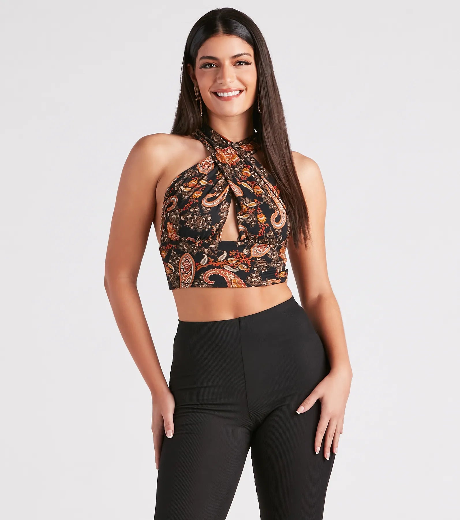 Cropped fleece top for women with soft interior and cozy feel-Pretty In Paisley Convertible Crop Top