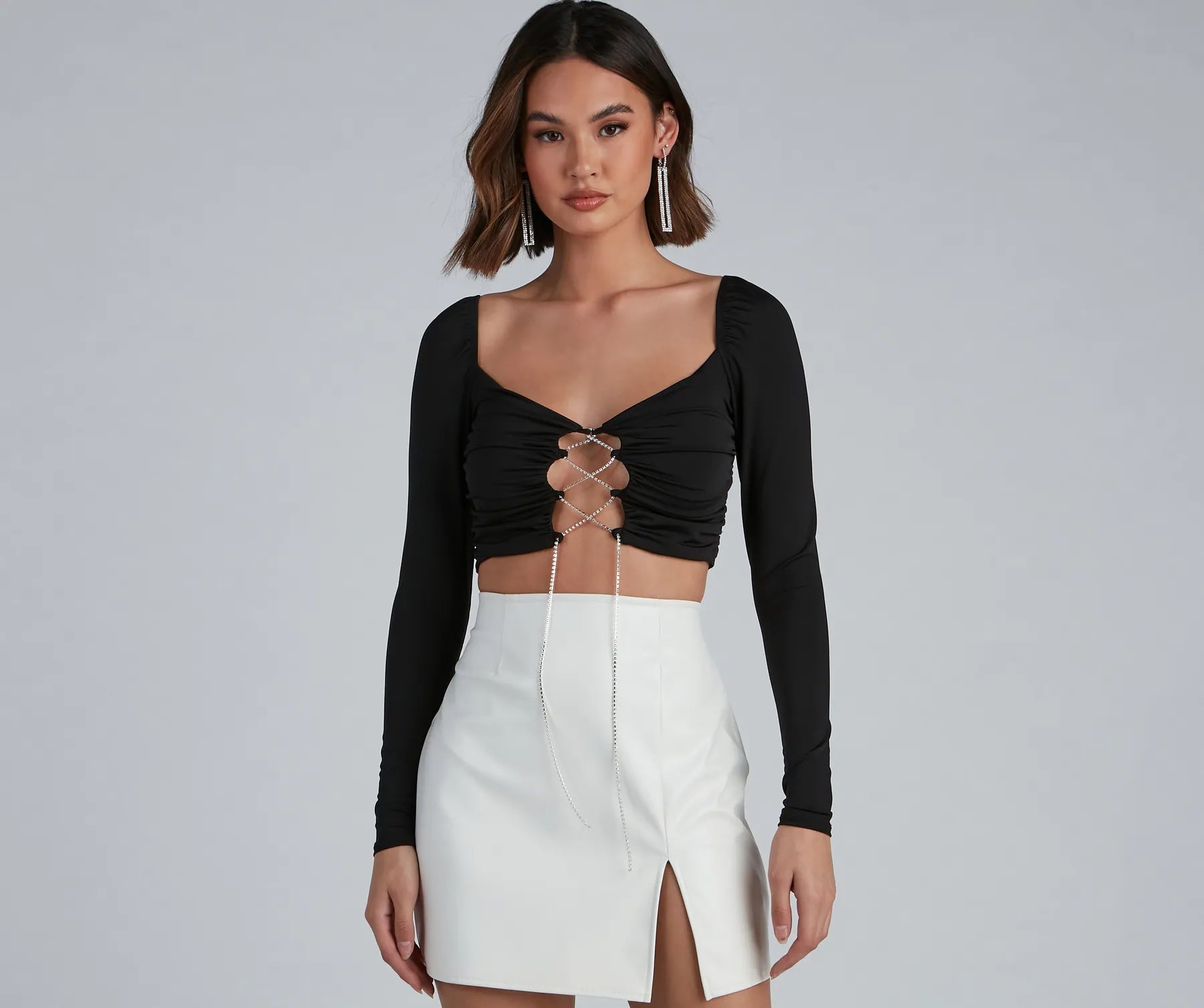 Cropped knit top for women with ribbed texture and casual elegance-Rise And Stun Lace-Up Crop Top