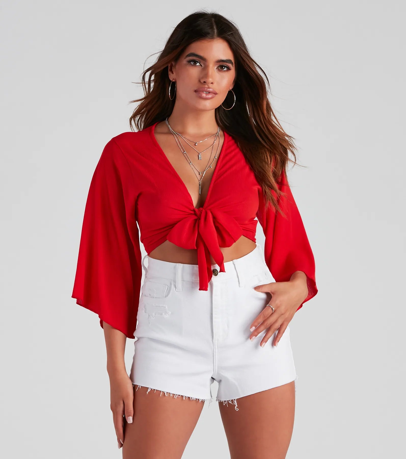 Cropped button-up blouse for women with stylish front buttons and elegant touch-Set Sail Tie-Front Crop Top