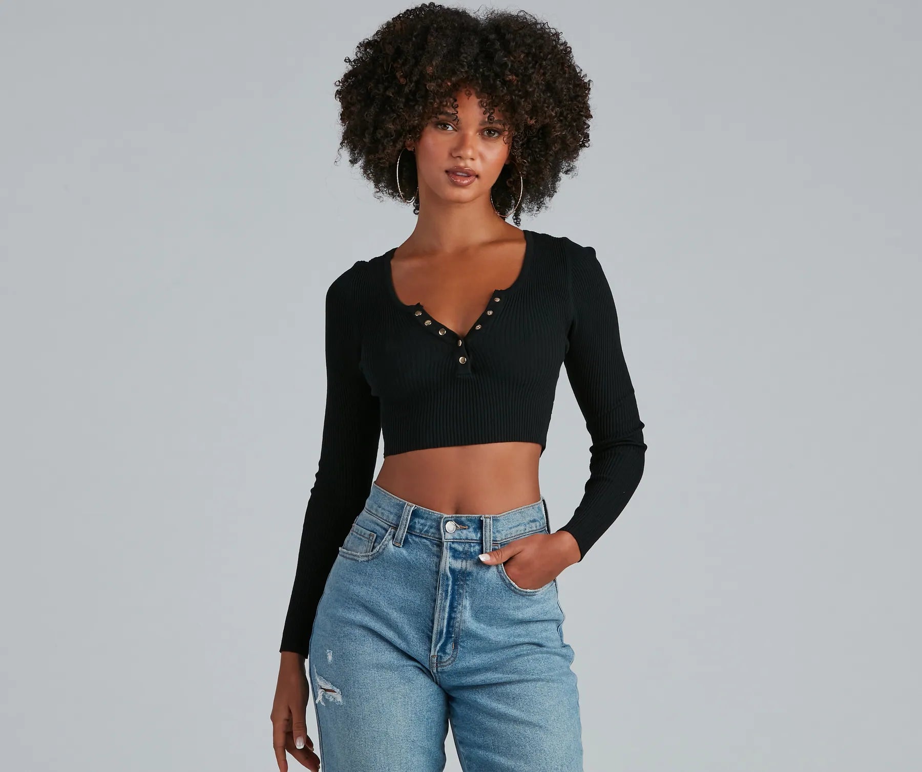 Cropped knit sweater for women with soft fabric and chic design-Snap A Pose Crop Top