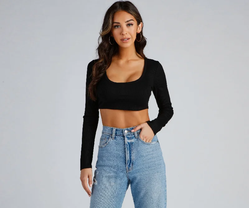 Cropped oversized shirt for women with roomy fit and trendy style-So Effortless Long Sleeve Crop Top