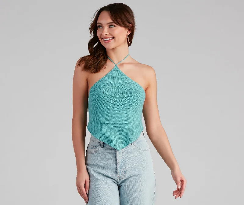 Ruffle crop top for women with fun details and soft, feminine touch-Summer Awaits Halter Crop Top