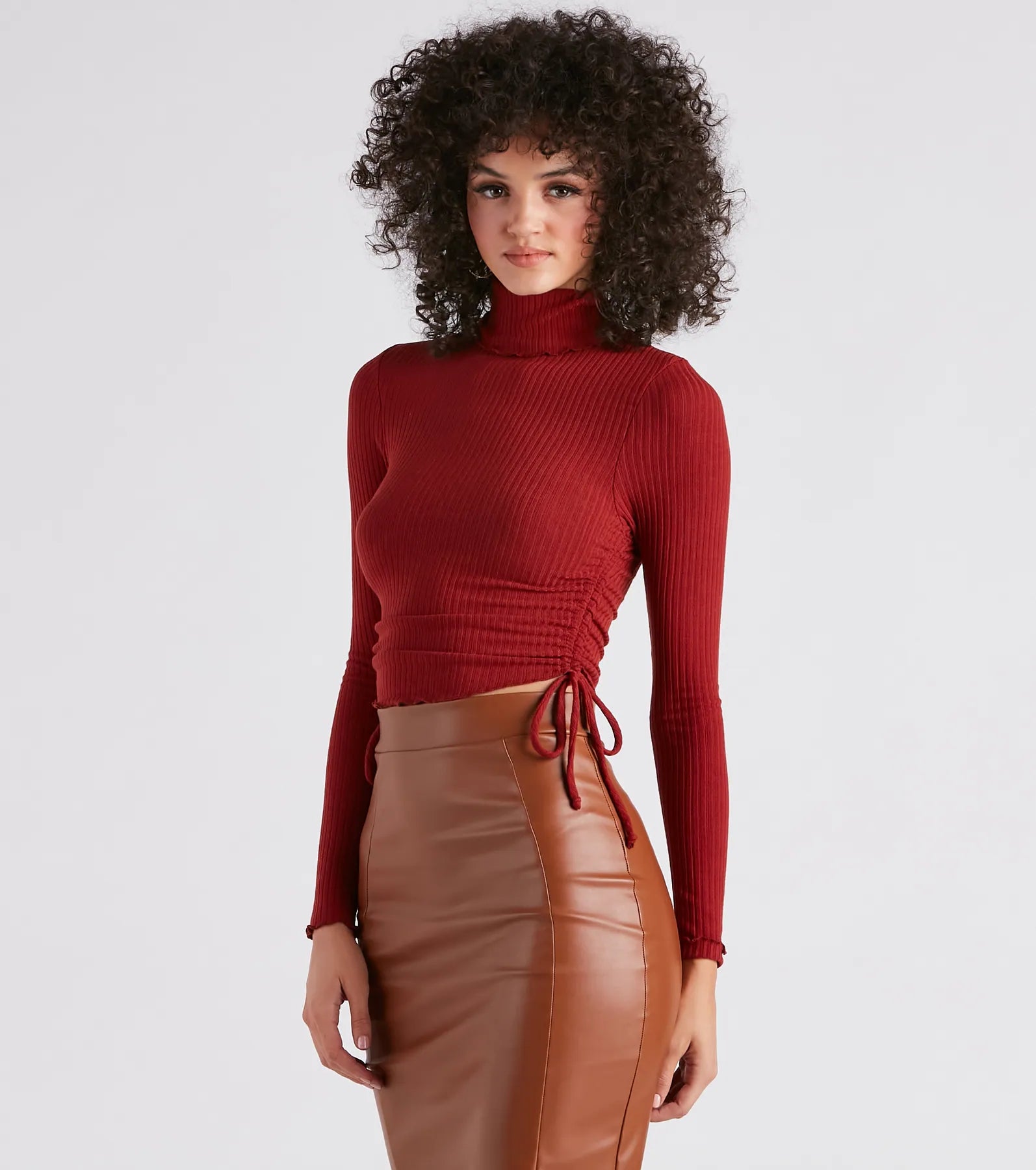 Elegant crop top for women with satin fabric and flattering fit for evenings-Sweet Day Turtleneck Knit Crop Top