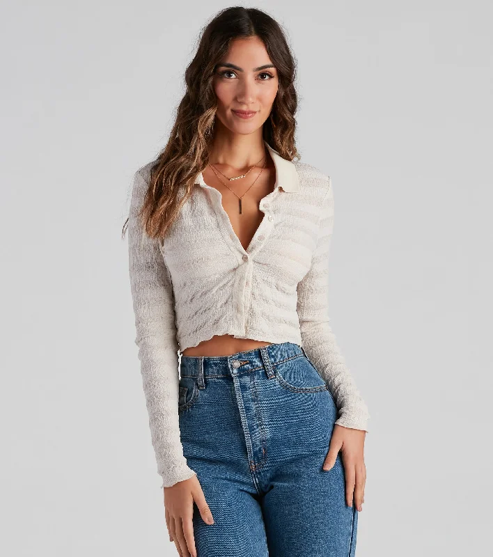 Cropped t-shirt for women with simple cut and laid-back style-Trendy Knits Pointelle Crop Top